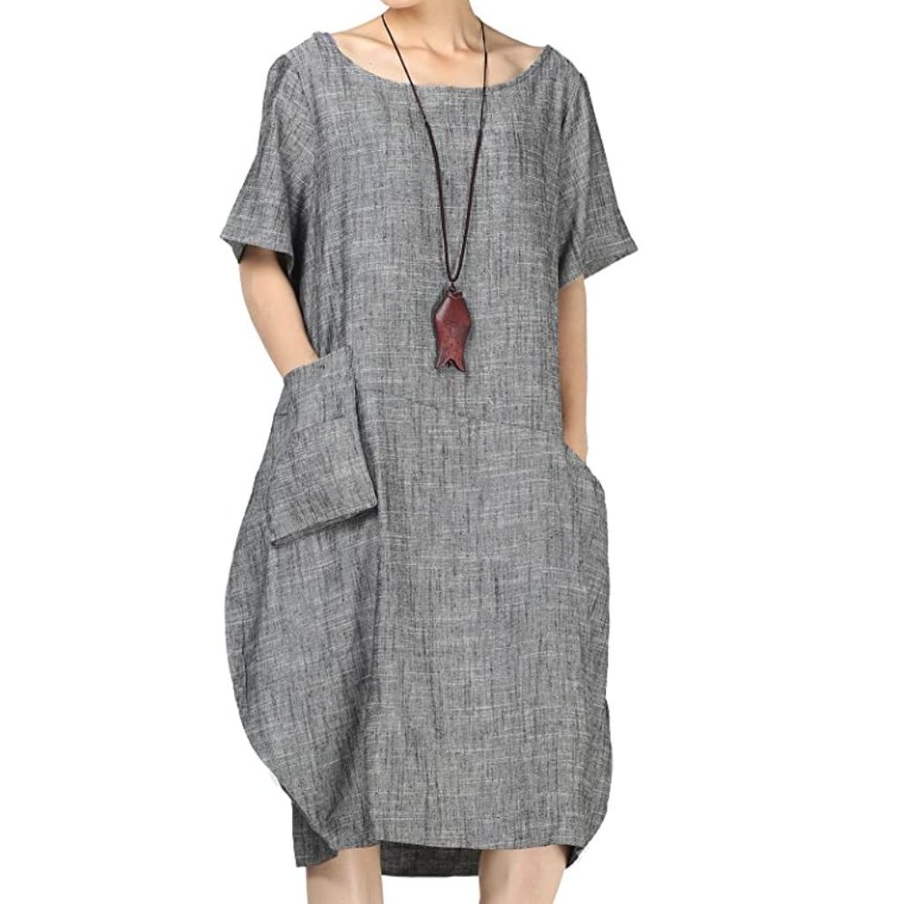 XL Bubble Hem Tunic Midi Dress w/Hi-Lo Pockets